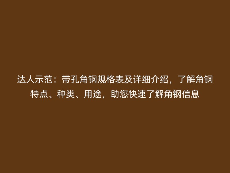 達(dá)人示范：帶孔角鋼規(guī)格表及詳細(xì)介紹，了解角鋼特點(diǎn)、種類、用途，助您快速了解角鋼信息