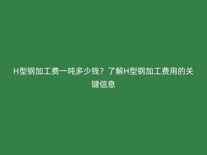 H型鋼加工費(fèi)一噸多少錢(qián)？了解H型鋼加工費(fèi)用的關(guān)鍵信息